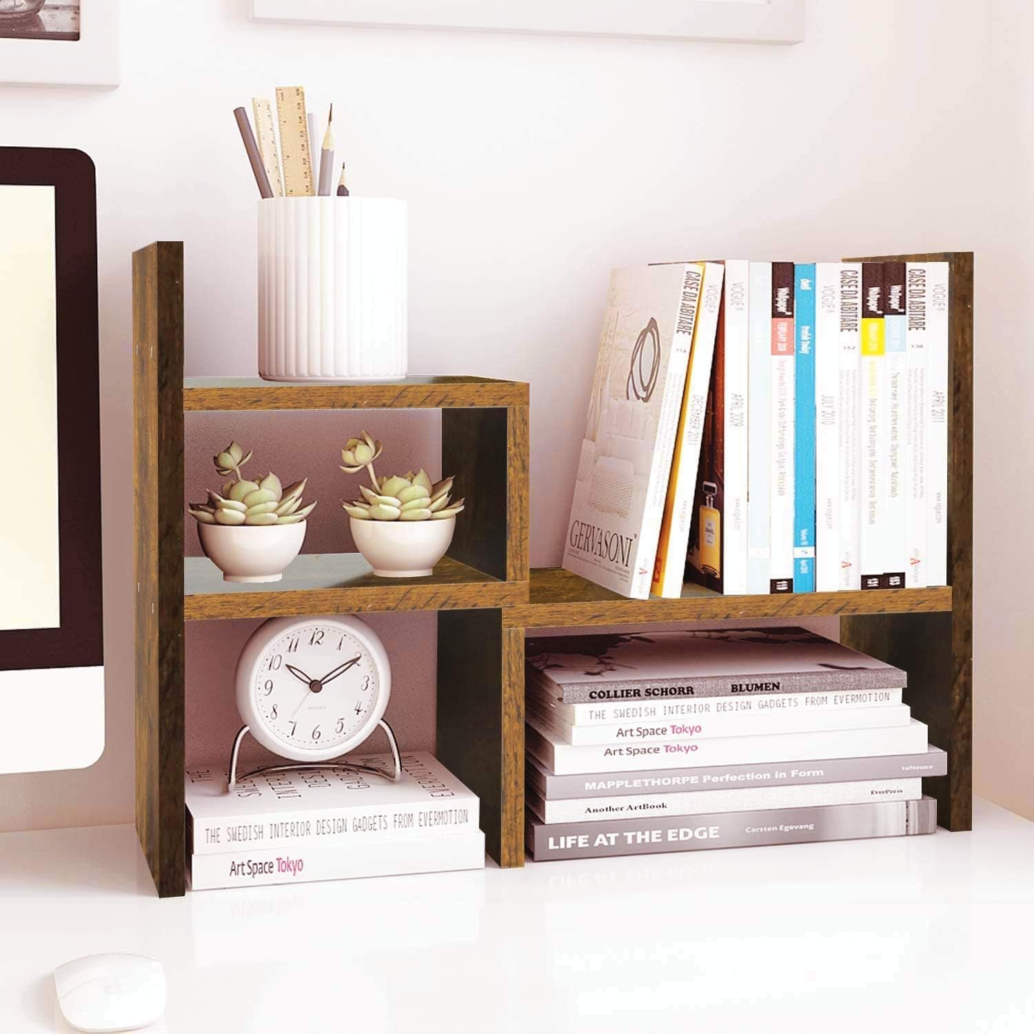 230527221209672_1 Jerry & Maggie - Desktop Organizer Office Storage Rack Adjustable Wood Display Shelf | Birthday Gifts - Toy - Home Decor | - Free Style Rotation Display - True Natural Stand Shelf White Wood Tone - Image 1